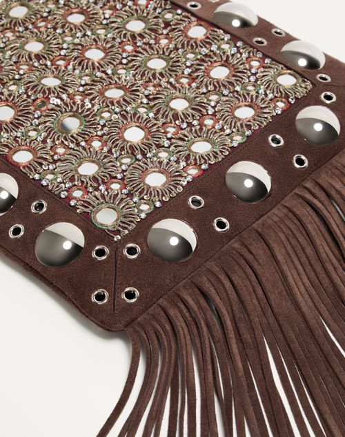 Valentino Garavani - Valentino Garavani Nellcôte Embroidered Shoulder Bag With Fringes - Multicolour/testa Di Moro - Woman - Shoulder Bags